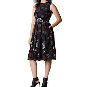 eShakti Graphic Floral Print Black Crepe Pleated Dress Size XS (2)